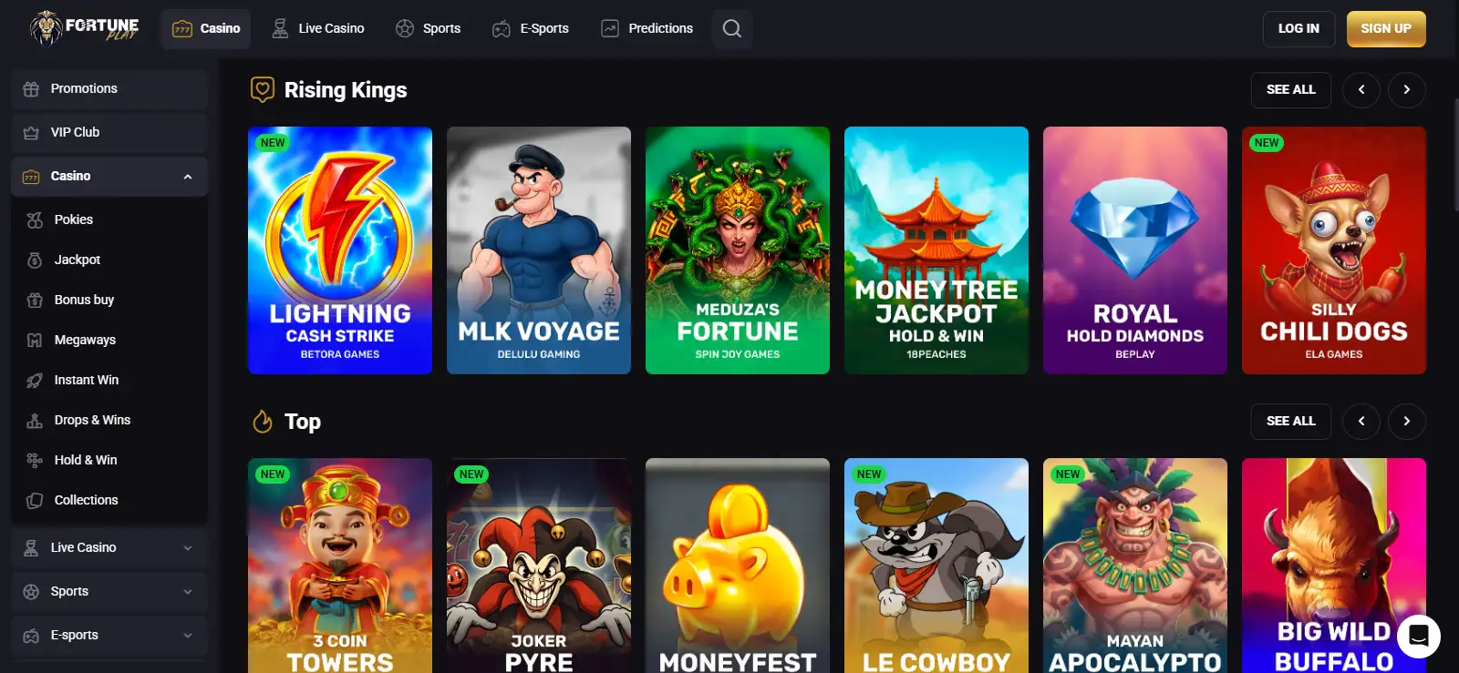 FortunePlay English-AU homepage with the brand header and Australian localisation visible